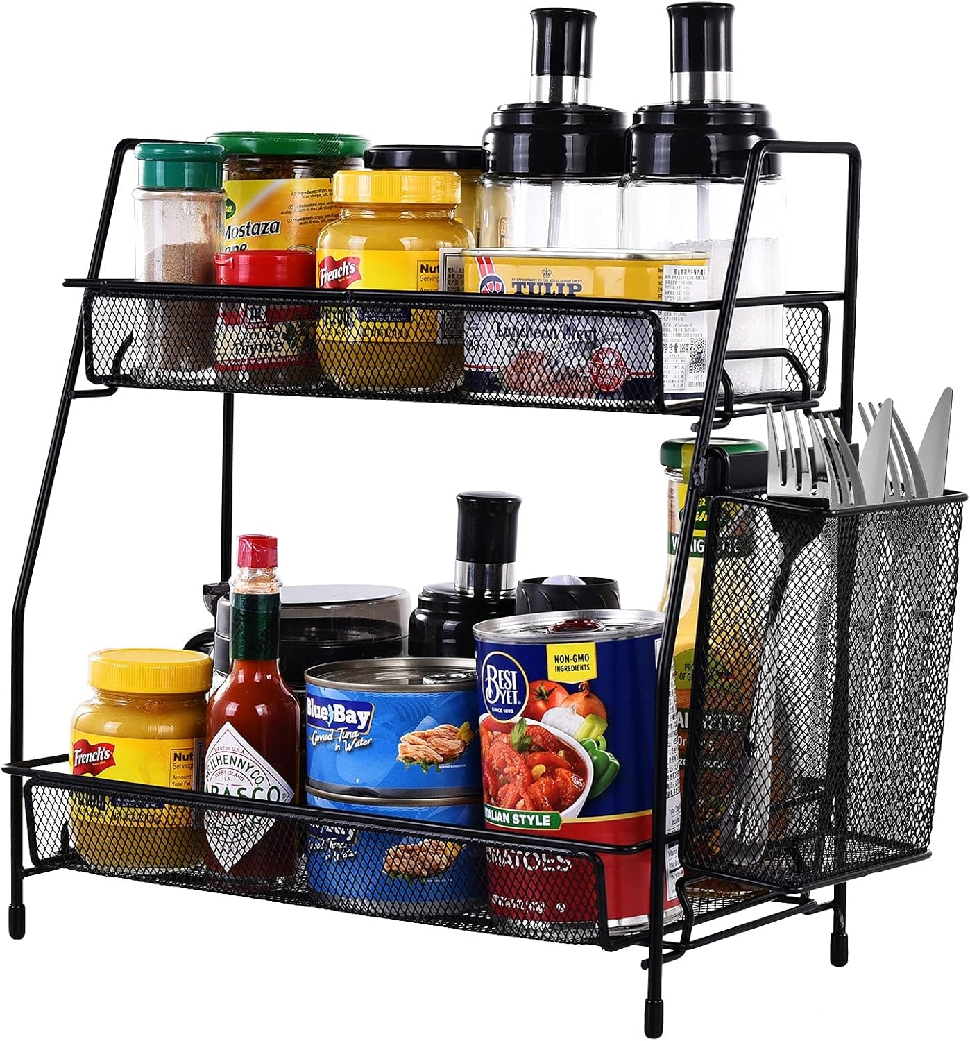 LEMIKKLE Black Countertop Organizer with Basket – Versatile for Bathroom, Kitchen, and Bedroom