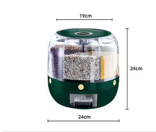 360 Degree Rotating Rice Dispenser Sealed Dry Cereal Grain Bucket Dispenser Moisture-Proof Kitchen Food Container Storage Box