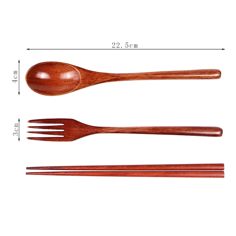 Eco-Friendly Wooden Travel Cutlery Set – Spoon, Fork, Chopsticks