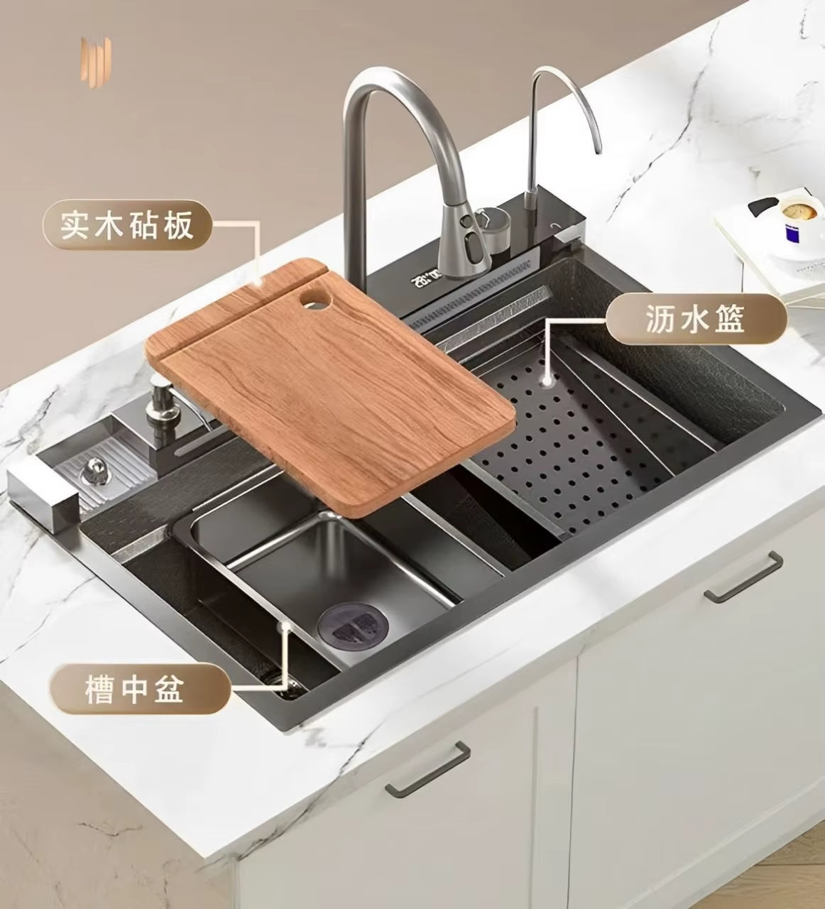 Kitchen Sink, Dual Waterfall Faucet, 5-Button Control, Premium Sink, Manufacturer'S Lowest Price