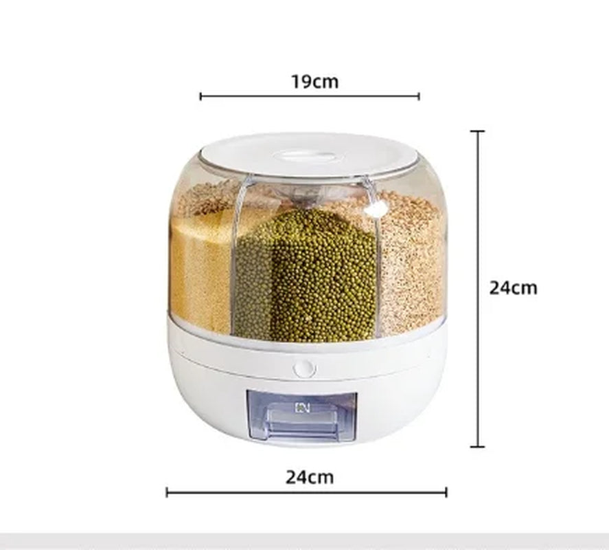 360 Degree Rotating Rice Dispenser Sealed Dry Cereal Grain Bucket Dispenser Moisture-Proof Kitchen Food Container Storage Box