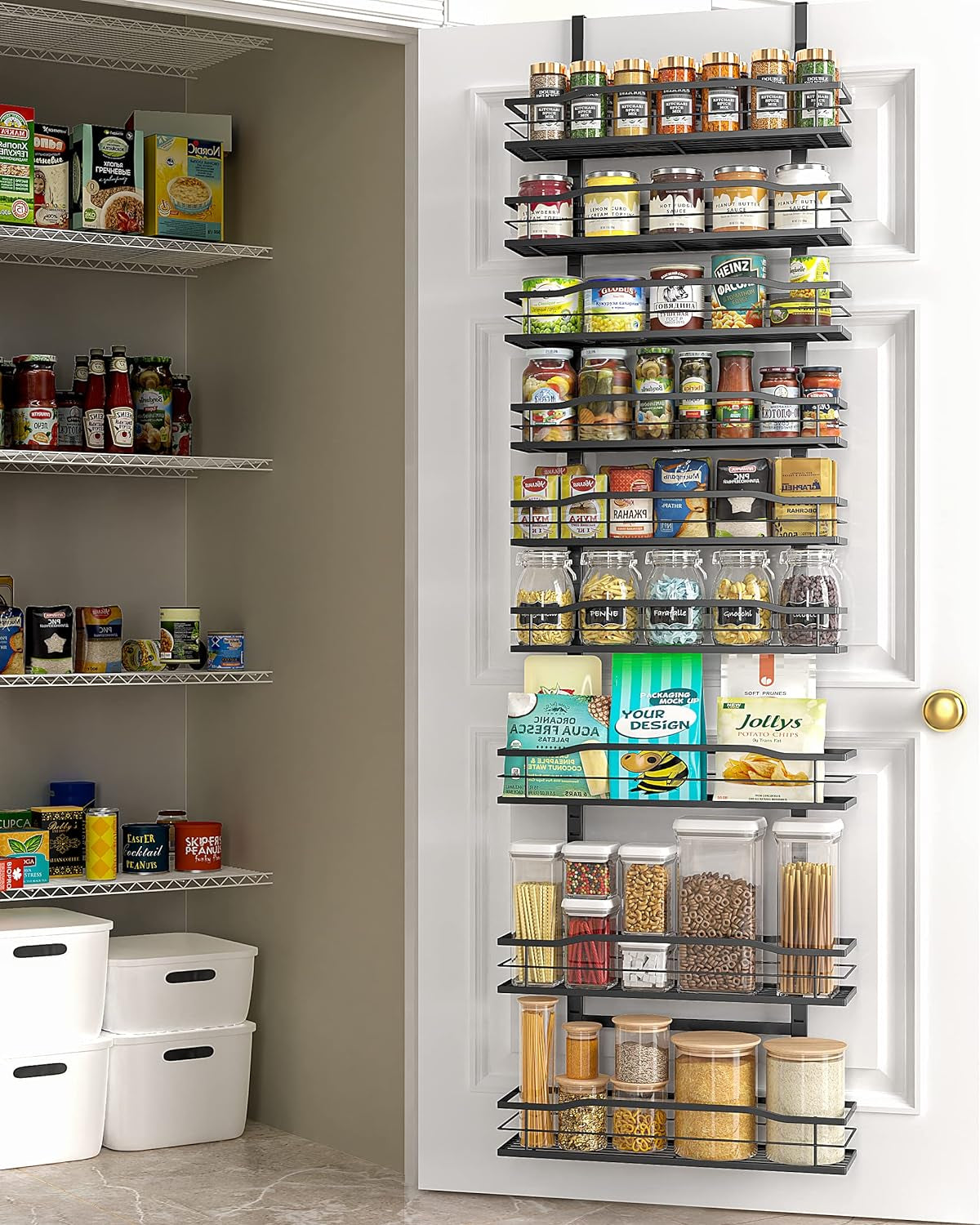 9-Tier Over-the-Door Pantry Organizer, Black Hanging Spice Rack & Storage