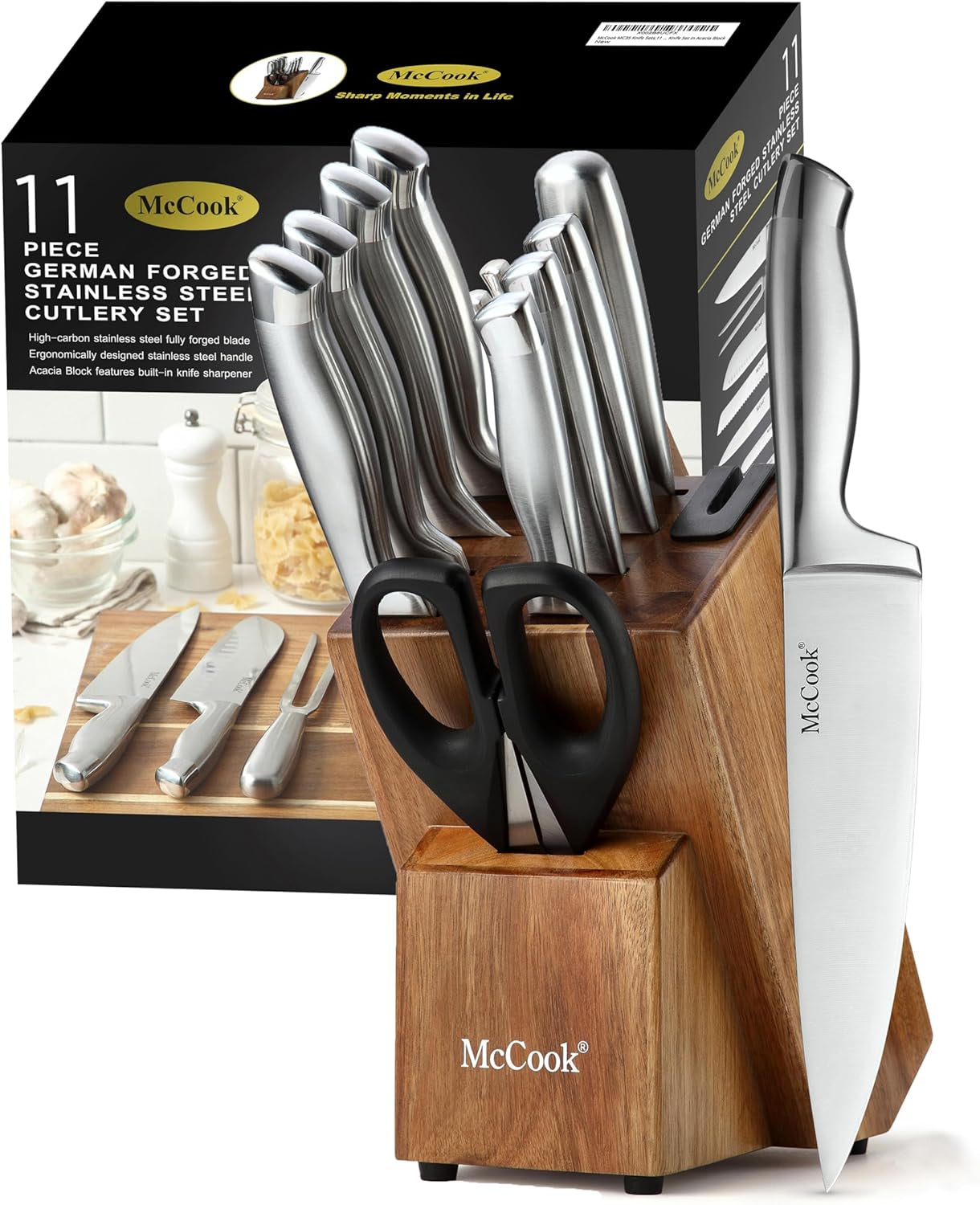 Mccook® Knife Sets, German Stainless Steel Kitchen Knife Block Sets with Built-In Sharpener