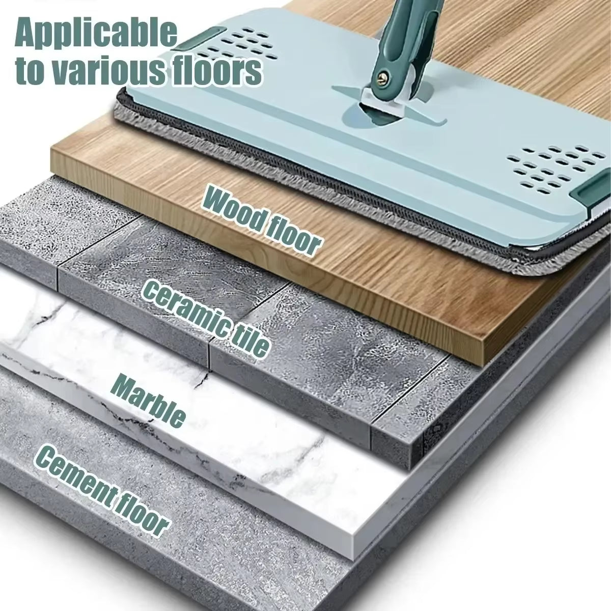 Flat Squeeze Mop Com Balde, Wringing Floor Cleaning, Microfiber Pads, Uso Molhado Ou Seco Em Madeira Laminado, Mão Livre