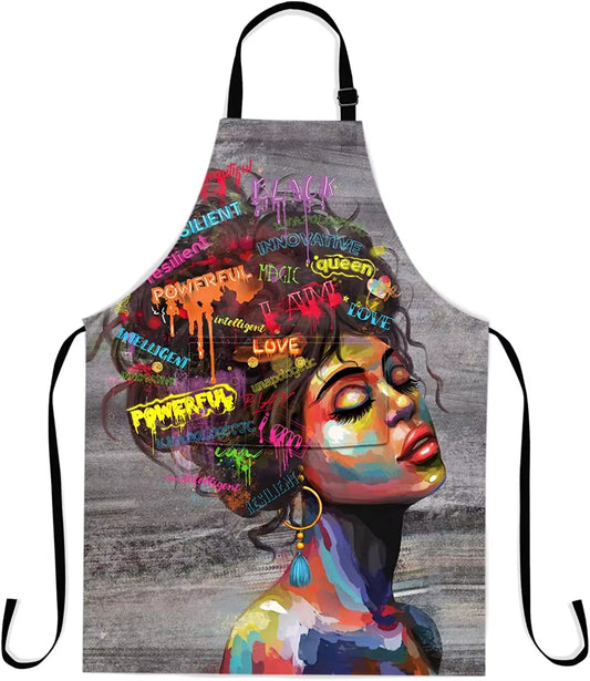 Afro Woman Apron with Pocket – Adjustable 33x28" Cooking, BBQ & Gardening