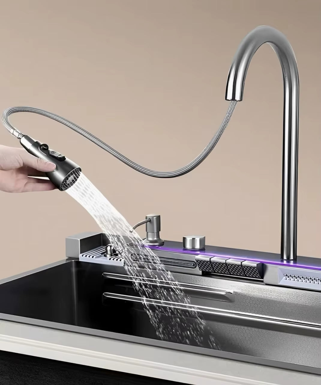 Kitchen Sink, Dual Waterfall Faucet, 5-Button Control, Premium Sink, Manufacturer'S Lowest Price