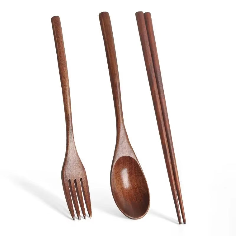 Eco-Friendly Wooden Travel Cutlery Set – Spoon, Fork, Chopsticks