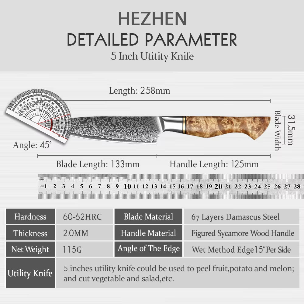 5 Inch Utility Knife Real 67 Layer Damascus Super Steel Super Cook Knife Pretty Peeling Knife Super Sharp Kitchen Knife