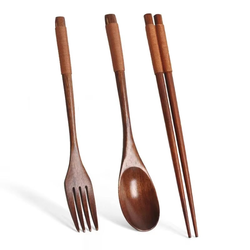 Eco-Friendly Wooden Travel Cutlery Set – Spoon, Fork, Chopsticks