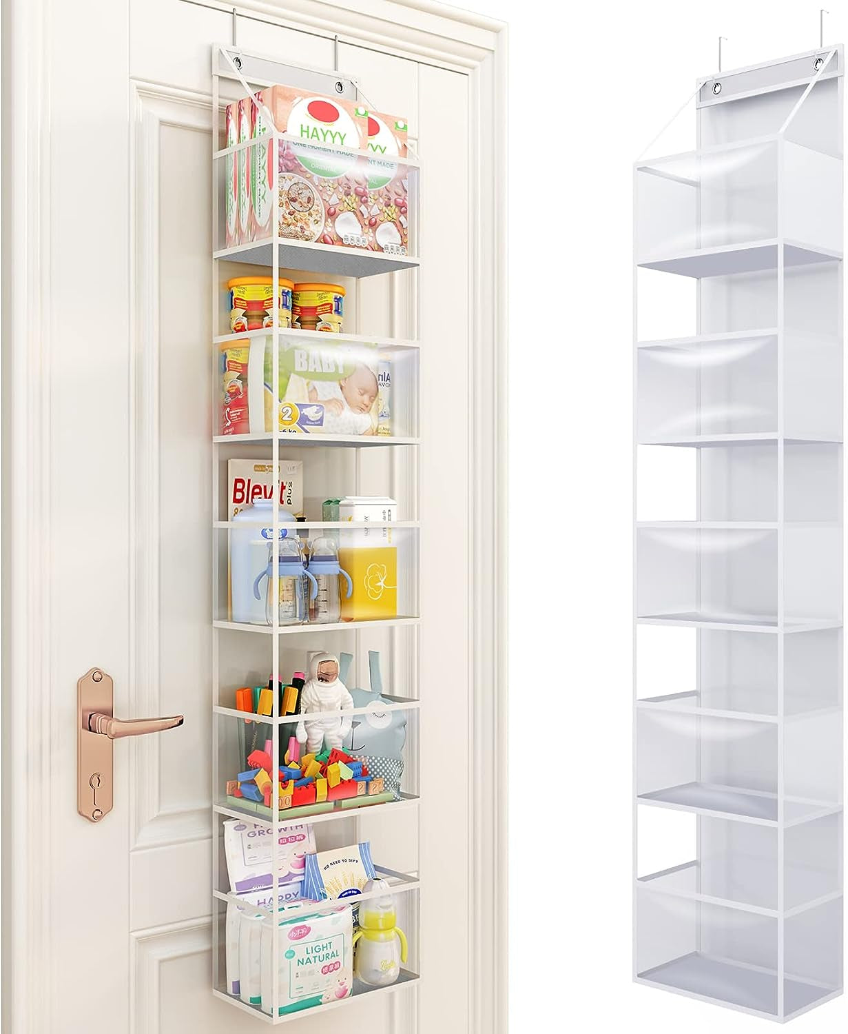 Fixwal Over-the-Door 5-Shelf Organizer with Clear Pockets, Large Capacity Storage for Closet, Bedroom, and Bathroom (Grey)