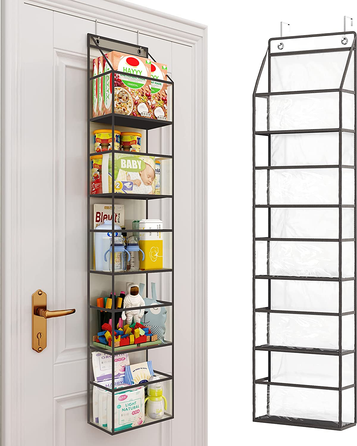 Fixwal Over-the-Door 5-Shelf Organizer with Clear Pockets, Large Capacity Storage for Closet, Bedroom, and Bathroom (Grey)