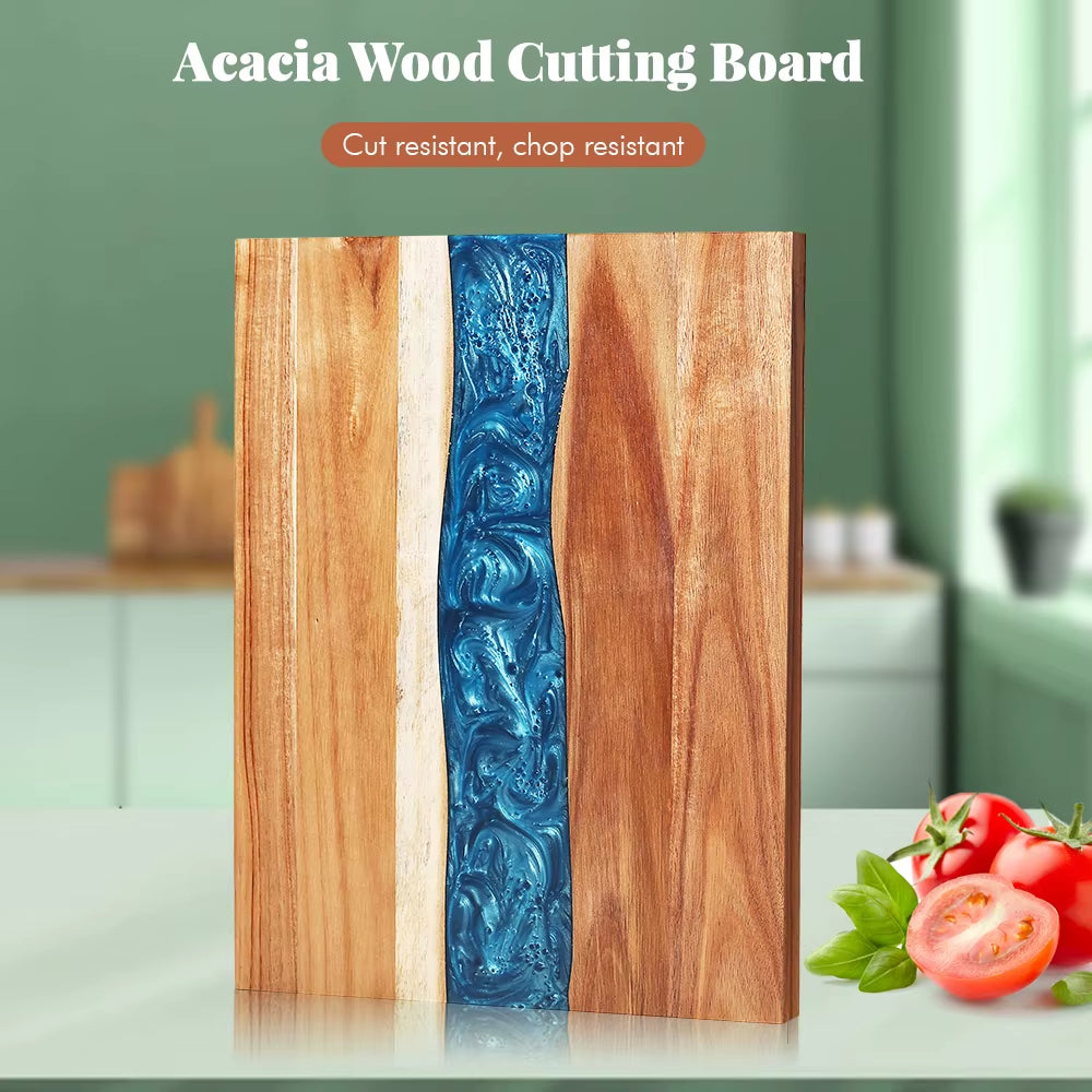 Acacia Wood Resin Cutting Board Kitchen Meal Prep Household Fruit Meat Vegetable Tray Cheese Wooden Double-Sided Cutting Board