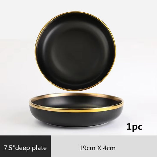 Gilt Rim Black Porcelain Dinnerware Set