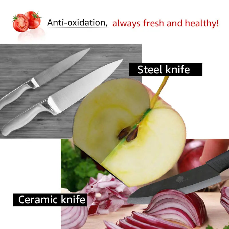 Ceramic Kitchen Knife Set (3-6 Inch) – Chef, Utility, Slicer & Peeler, White Zirconia Blades