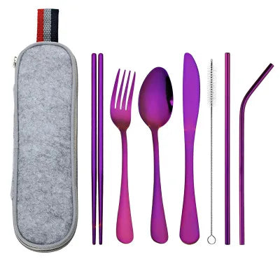 8-Piece Reusable Travel Cutlery Set with Case