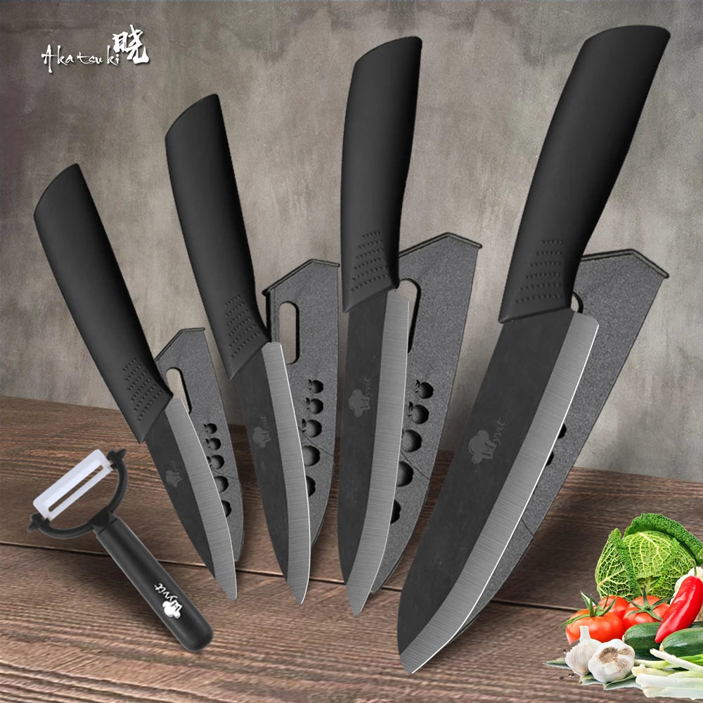 Ceramic Kitchen Knife Set (3-6 Inch) – Chef, Utility, Slicer & Peeler, White Zirconia Blades