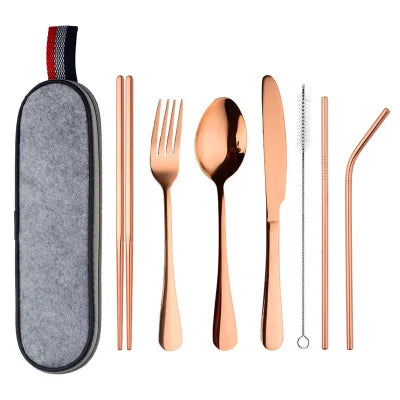 8-Piece Reusable Travel Cutlery Set with Case