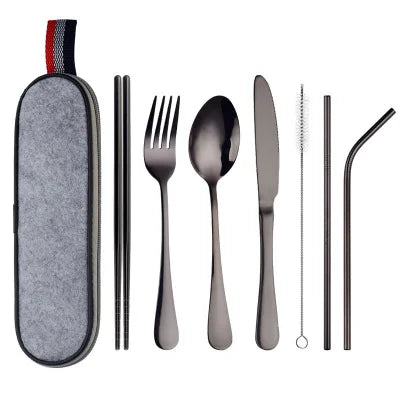 8-Piece Reusable Travel Cutlery Set with Case