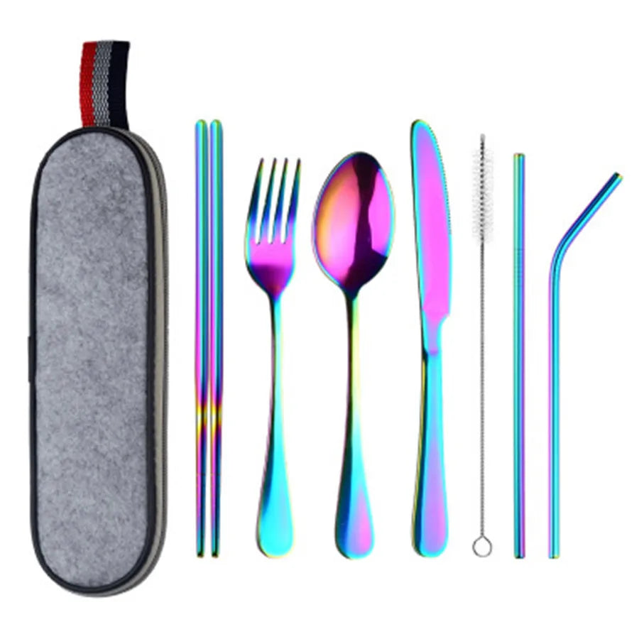 8-Piece Reusable Travel Cutlery Set with Case