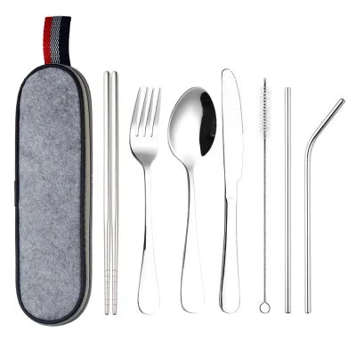 8-Piece Reusable Travel Cutlery Set with Case