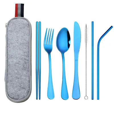 8-Piece Reusable Travel Cutlery Set with Case