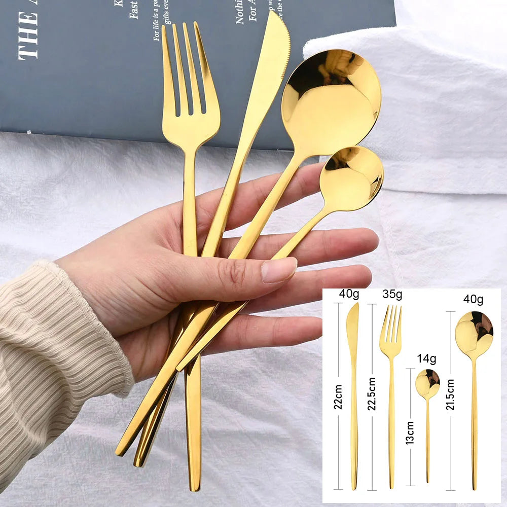 24-Piece Black & Gold Cutlery Set – Stainless Steel Flatware for Dining & Gifts