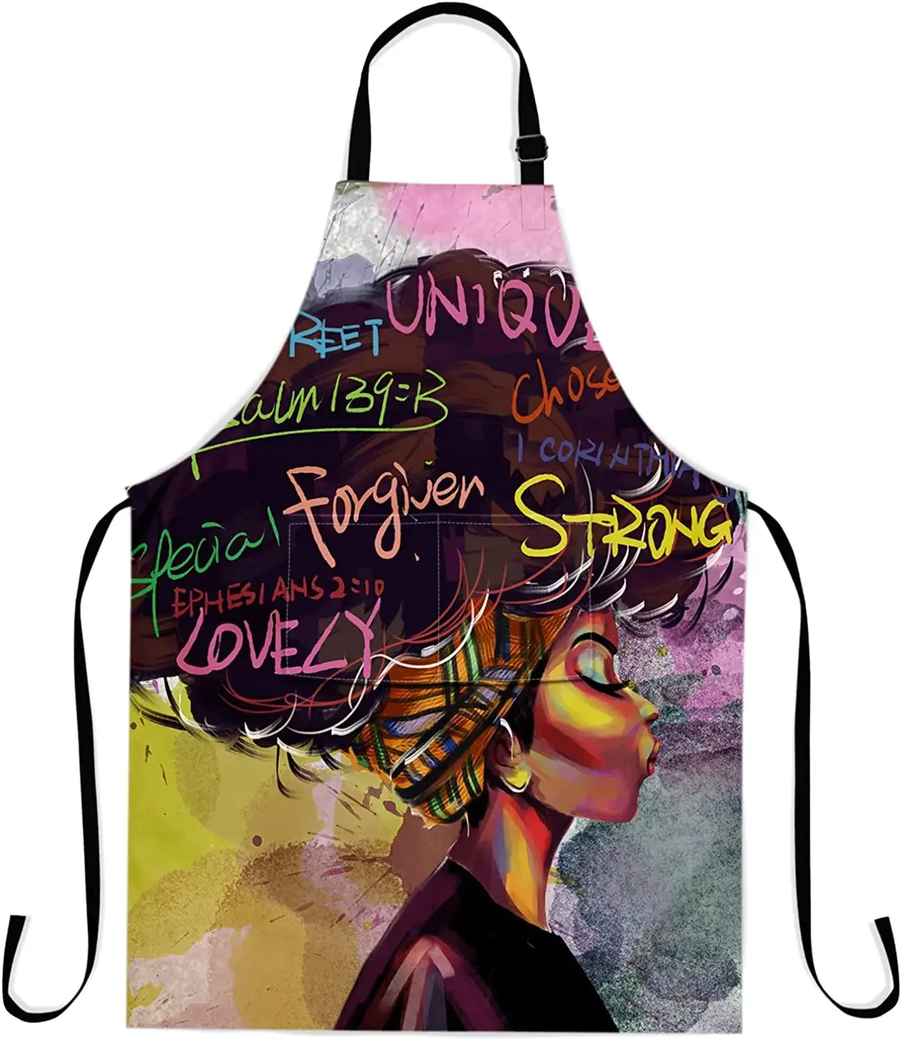 Afro Woman Apron with Pocket – Adjustable 33x28" Cooking, BBQ & Gardening