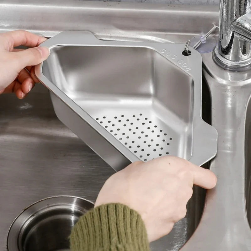 Stainless Steel Triangle Sink Basket with Suction Cup