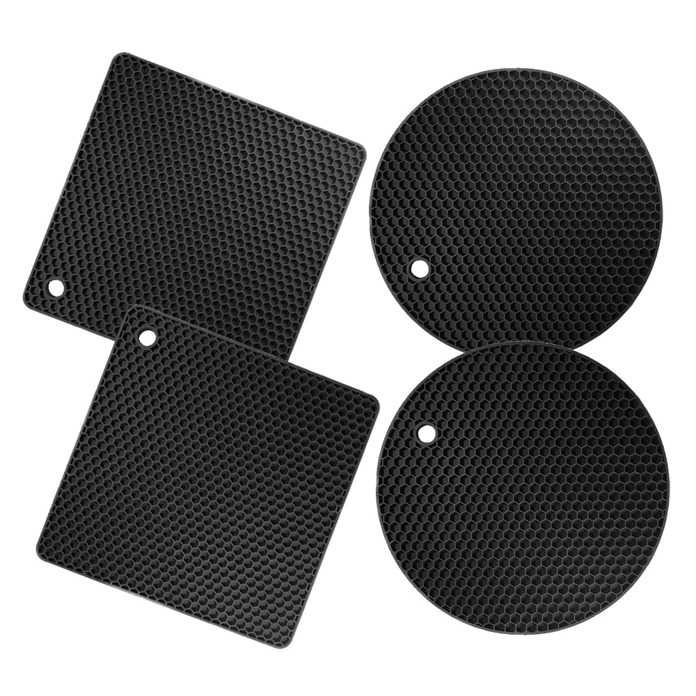 4PCS Heat-Resistant Silicone Pot Holders & Drying Mats