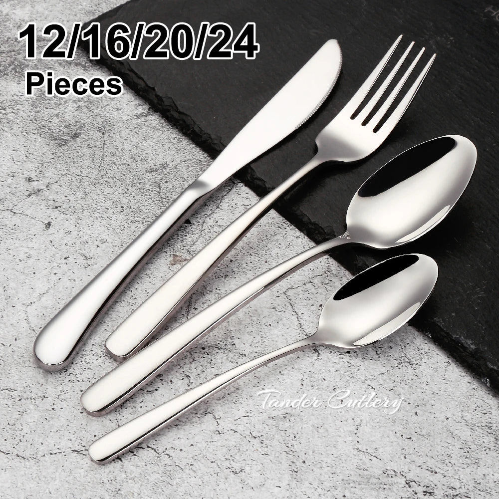 304 Stainless Steel Gold Cutlery Set - 8 to 24 Pcs, Smooth Handle, Mirror Finish