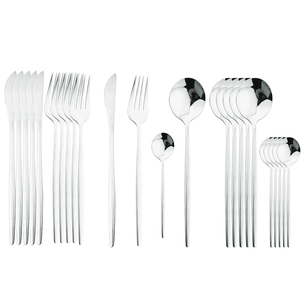 24-Piece Black & Gold Cutlery Set – Stainless Steel Flatware for Dining & Gifts