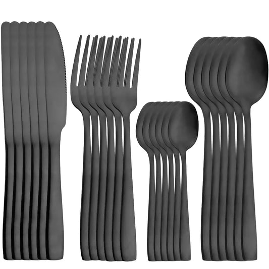 24-Piece Black Stainless Steel Matte Dinnerware Set