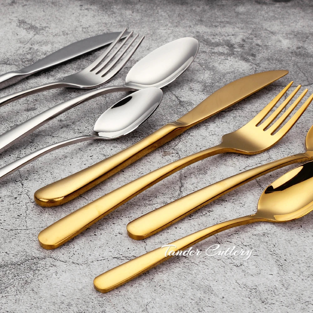 304 Stainless Steel Gold Cutlery Set - 8 to 24 Pcs, Smooth Handle, Mirror Finish