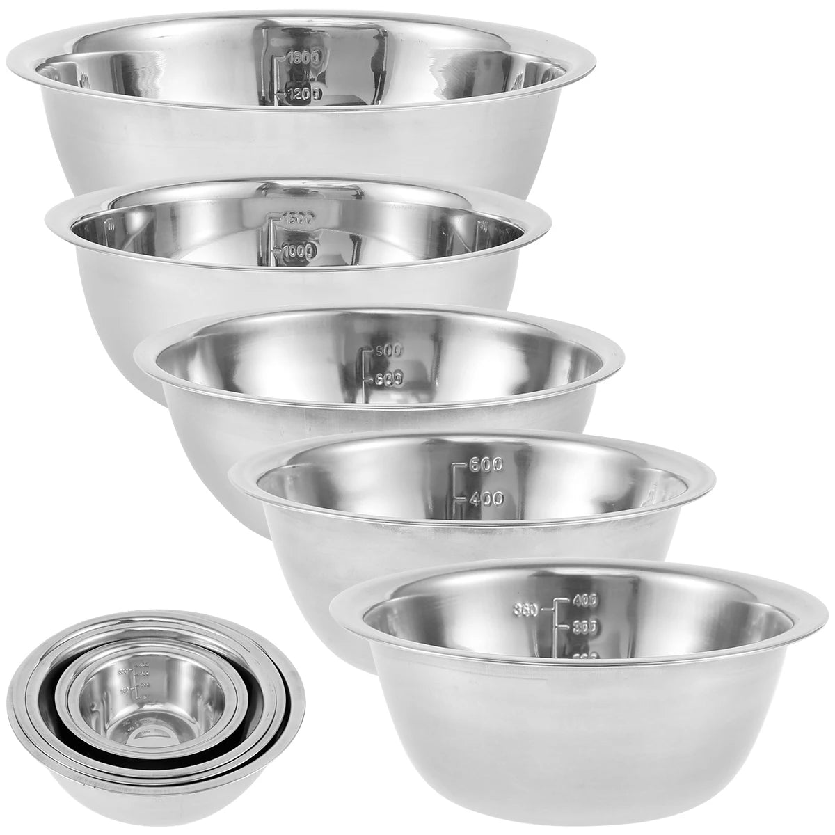 5-Piece Stainless Steel Salad Bowl Set – Multipurpose Nesting Bowls for Cooking, Baking, & Food Storage