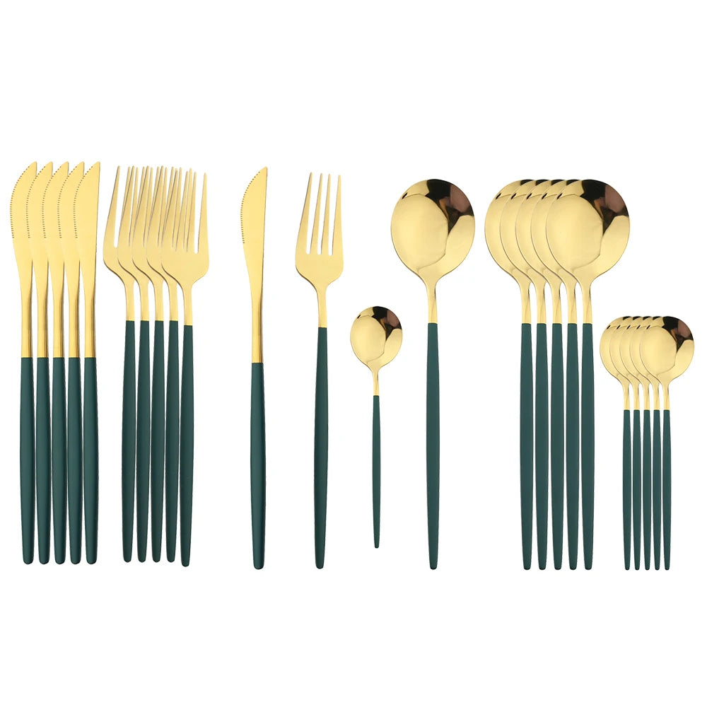 24-Piece Black & Gold Cutlery Set – Stainless Steel Flatware for Dining & Gifts