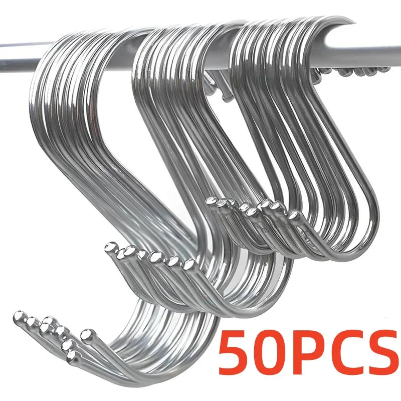 S-Shape Stainless Steel Hook 10/50 Pcs for Clothes, Towels, Plants & More