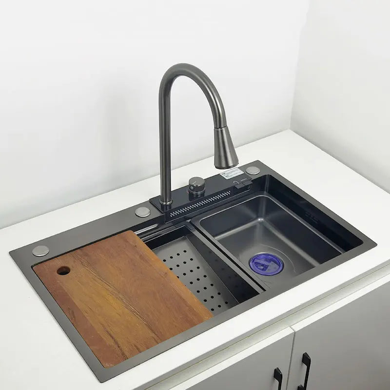 304 Stainless Steel Waterfall Kitchen Sink with LED Faucet