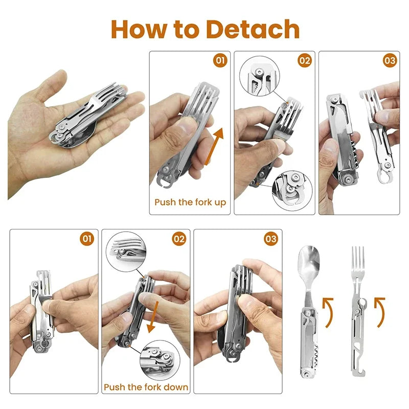 Multi-Function Folding Camping Cutlery Set – Knife, Spoon, Fork, Bottle & Can Opener