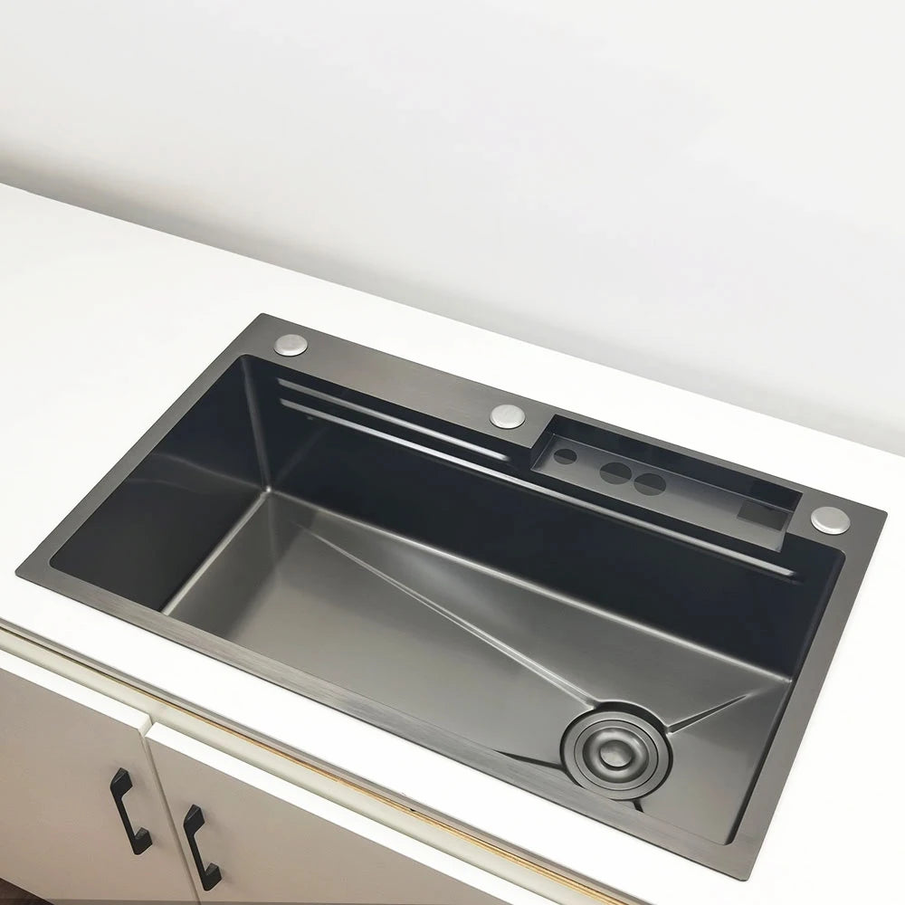 304 Stainless Steel Waterfall Kitchen Sink with LED Faucet