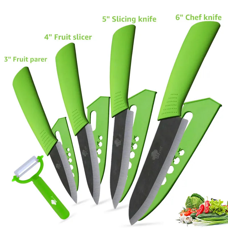 Ceramic Kitchen Knife Set (3-6 Inch) – Chef, Utility, Slicer & Peeler, White Zirconia Blades