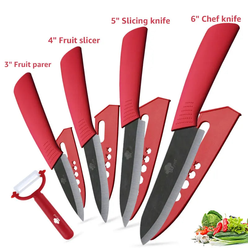 Ceramic Kitchen Knife Set (3-6 Inch) – Chef, Utility, Slicer & Peeler, White Zirconia Blades