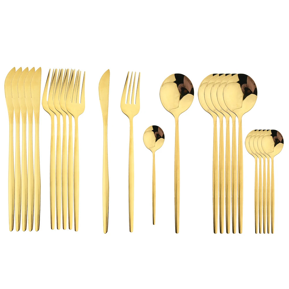 24-Piece Black & Gold Cutlery Set – Stainless Steel Flatware for Dining & Gifts