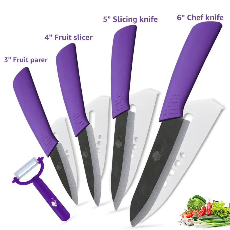 Ceramic Kitchen Knife Set (3-6 Inch) – Chef, Utility, Slicer & Peeler, White Zirconia Blades