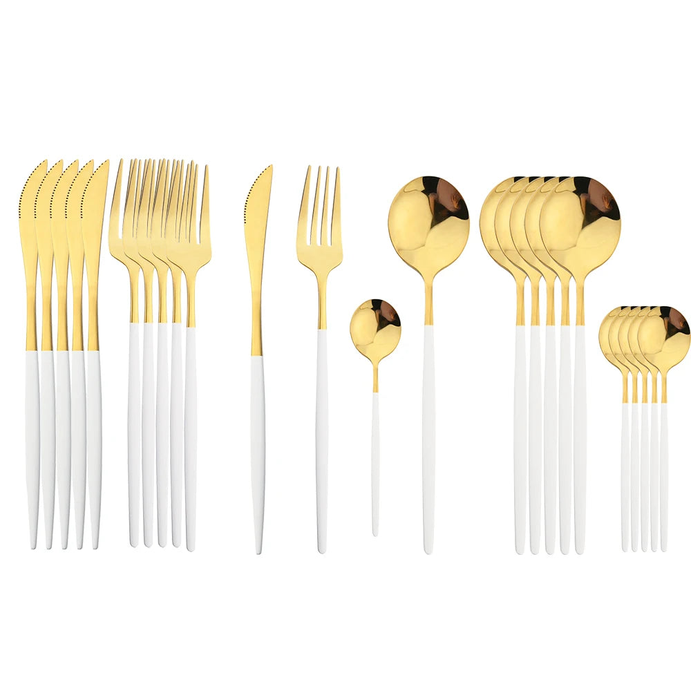 24-Piece Black & Gold Cutlery Set – Stainless Steel Flatware for Dining & Gifts