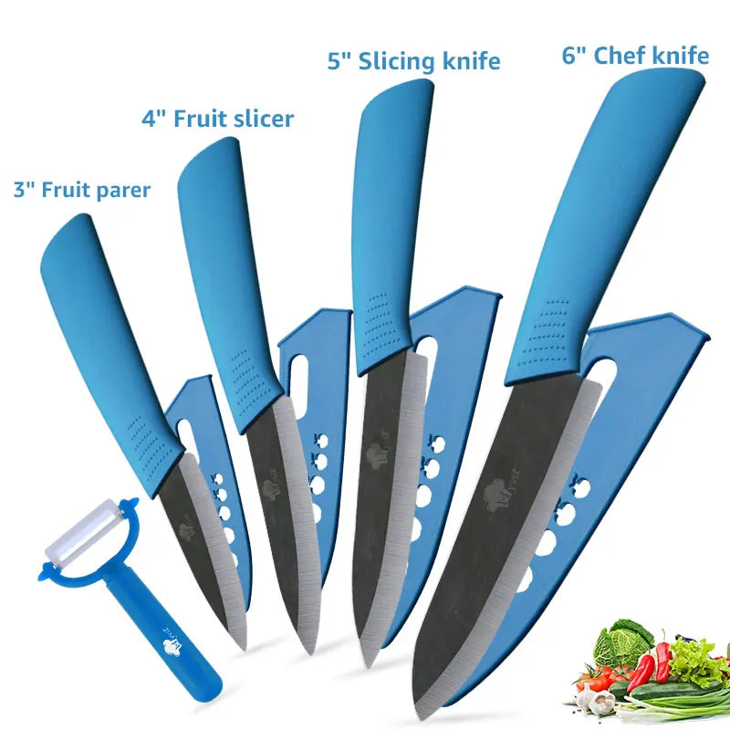 Ceramic Kitchen Knife Set (3-6 Inch) – Chef, Utility, Slicer & Peeler, White Zirconia Blades