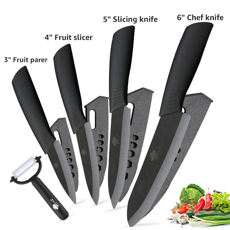 Ceramic Kitchen Knife Set (3-6 Inch) – Chef, Utility, Slicer & Peeler, White Zirconia Blades