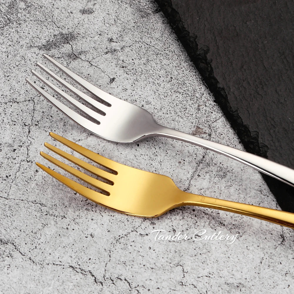 304 Stainless Steel Gold Cutlery Set - 8 to 24 Pcs, Smooth Handle, Mirror Finish