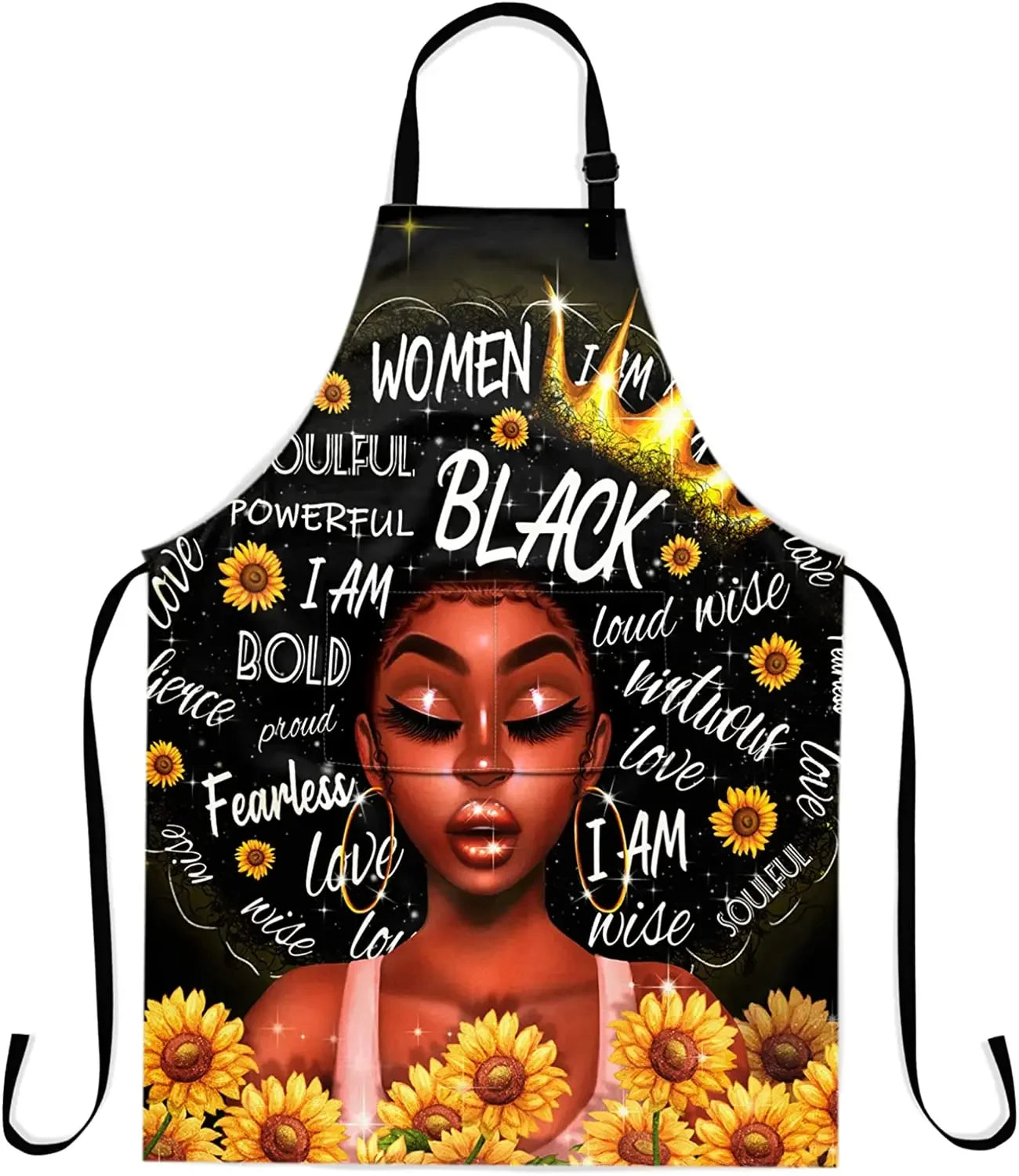 Afro Woman Apron with Pocket – Adjustable 33x28" Cooking, BBQ & Gardening