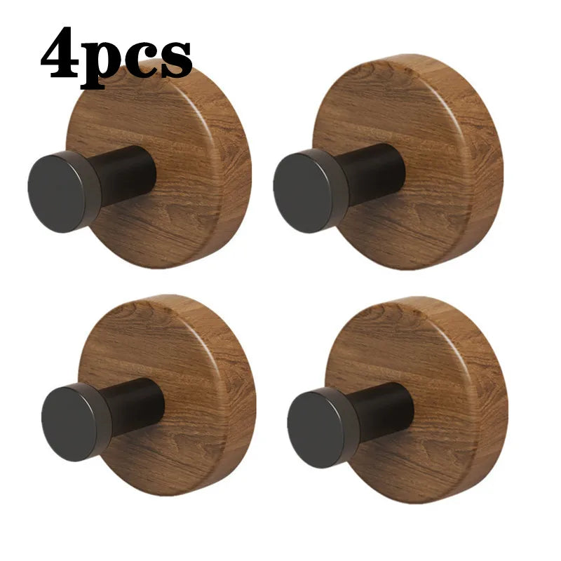 Walnut Wood Self-Adhesive Wall Hooks – Key, Towel, Coat & Storage Hangers (1-4 Pcs)