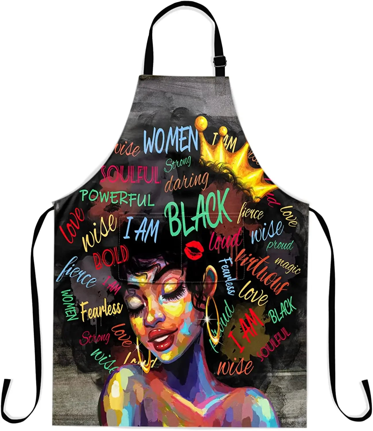 Afro Woman Apron with Pocket – Adjustable 33x28" Cooking, BBQ & Gardening